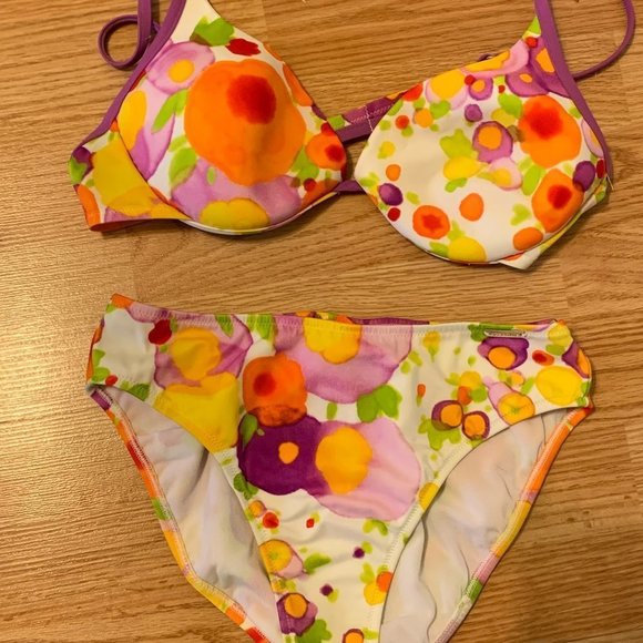 Beach Life Bikini Purple White Orange Medium - Picture 2 of 5